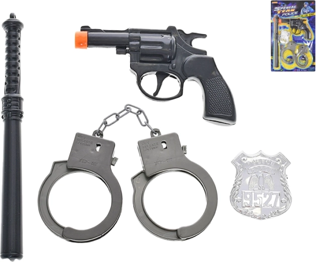 Politietoys – set met klapperpistool en accessoires, 4 stuks