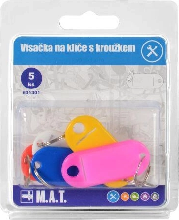 Sleutellabels met ring, mix van kleuren (5 stuks)