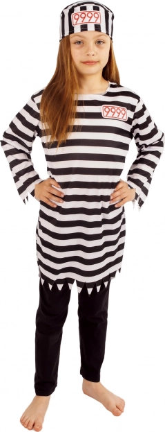 Kinderkostuum gevangenisgevangene met strepen (maat S, 4–6 jaar)