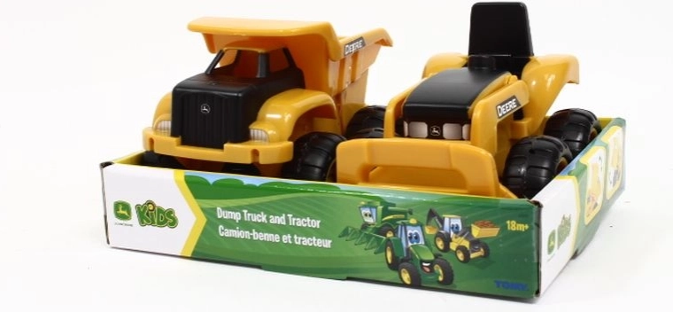 TOMY John Deere kinderbouwvoertuigen – tractor en kiepwagen (2 stuks)