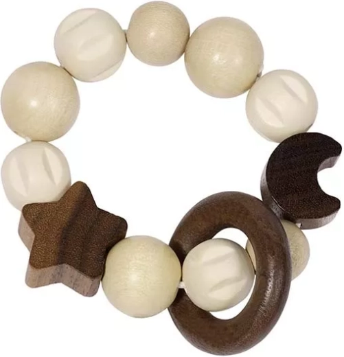 Heimess nature houten rammelaar maan en ster met ring