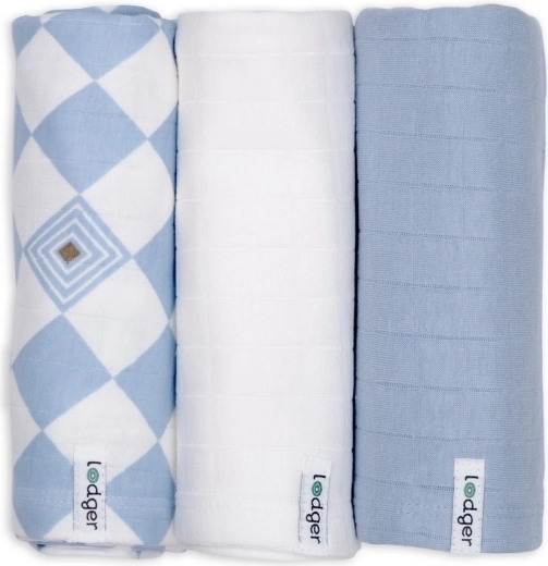 Lodger swaddler van biologisch katoen Blue fogg, 70 × 70 cm (3 stuks)
