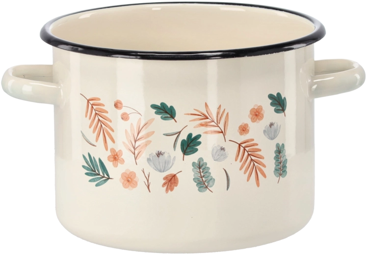 Geëmailleerde pan 4,5 l, 20 cm, crème met bladmotive