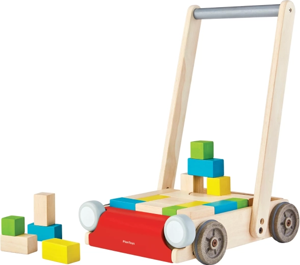 PlanToys houten loopwagen met blokken