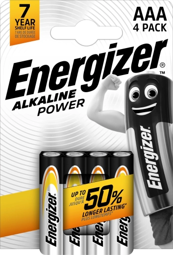 Energizer Alkaline Power AAA microbatterijen, 4 stuks