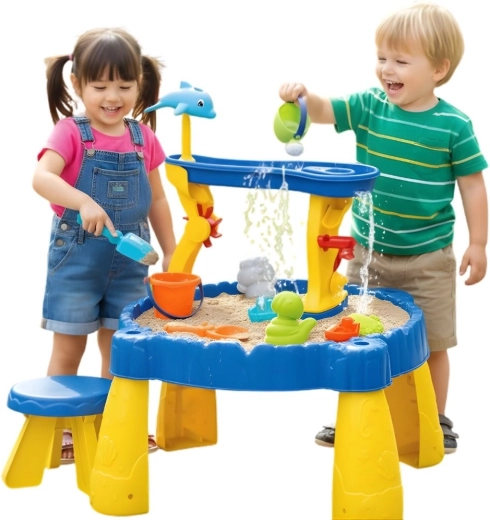 Woopie kindertafel voor zand en water met stoeltje, 2-in-1, met dolfijn