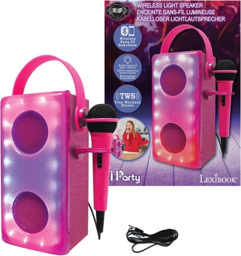 Roze karaoke bluetooth-luidspreker met microfoon LEXIBOOK iParty met lichteffecten