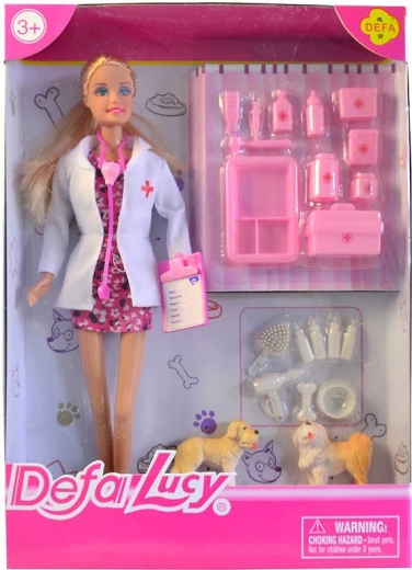 Dierenarts-pop met accessoires en 2 hondjes 30 cm
