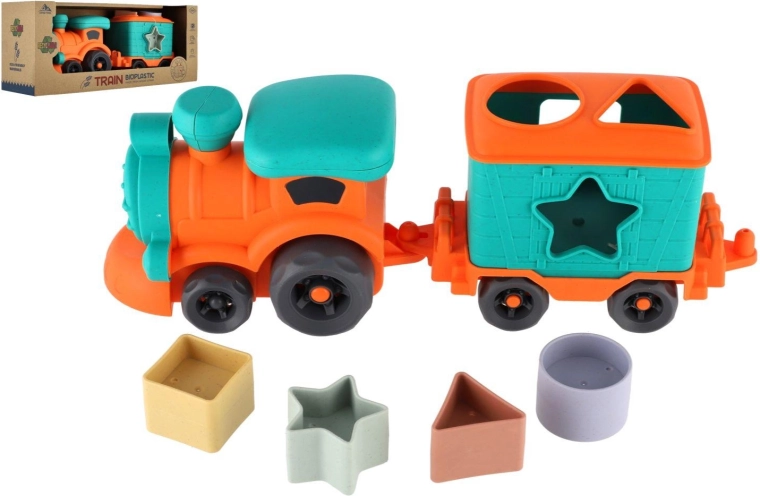 Kindertreintje met wagon van bioplastic – vormenstoof, vrijloop
