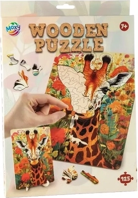 Houten puzzel giraf 125 stukjes met standaard