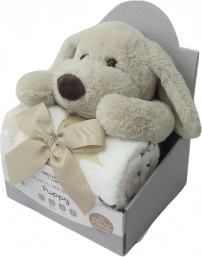 Free2Play pluchen knuffel met deken puppy brown/white