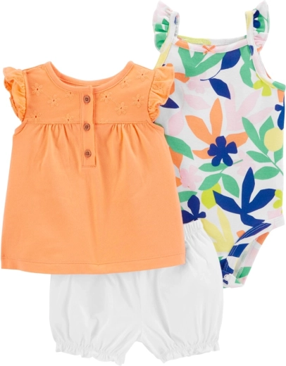 Carter's 3-delige set voor meisje Orange Flower (rompertje, T-shirt en shorts) 9 m