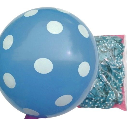 Latex ballonnen 30 cm pastel lichtblauw met witte stippen – verpakking 100 stuks