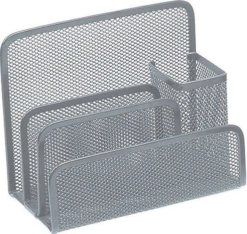 Metalen bureau-organizer voor brieven en schrijfwaren, zilverkleurig
