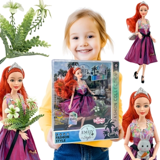 Woopie Royal modepop Emi in een roze jurk met een konijntje, 30 cm