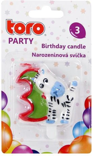 Taartkaars cijfer 3 met paardje TORO, prikbaar, 5 cm