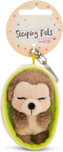 Nici sleutelhanger slapende egel 12 cm in groene etui