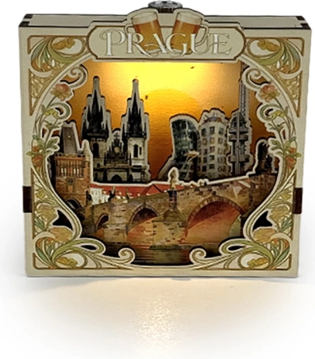 2Kids Toys 3D houten magneet met bezienswaardigheden van Praag met verlichting