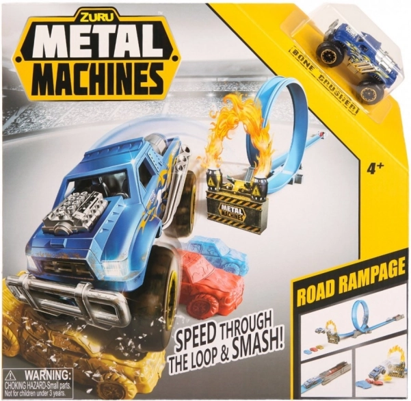 Stunt-racebaan met ramp en lanceerder met metalen auto