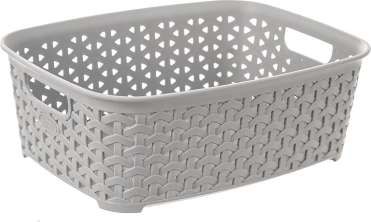 Plastic opbergmandje met rotanlook Hobby grijs 26 × 19 × 9 cm