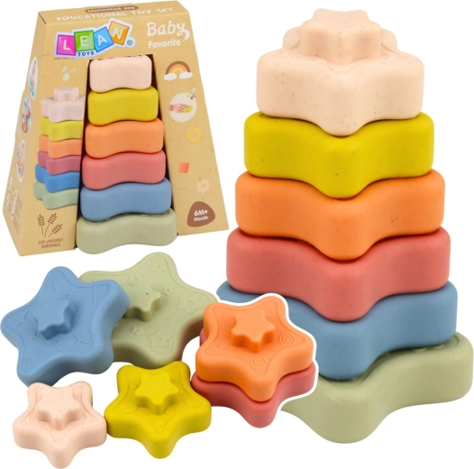 Sensorische stapeltoren met sterretjes, zachte siliconen onderdelen, 6 niveaus