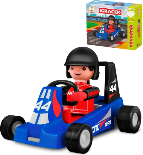 Efko Igráček autocoureur met blauwe kart