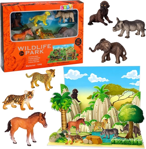 Set wilde dierenfiguren met 3D-park (6 stuks)