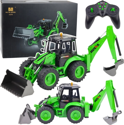 RC wiellader graaftractor HUINA 1:14 groen met licht en geluid