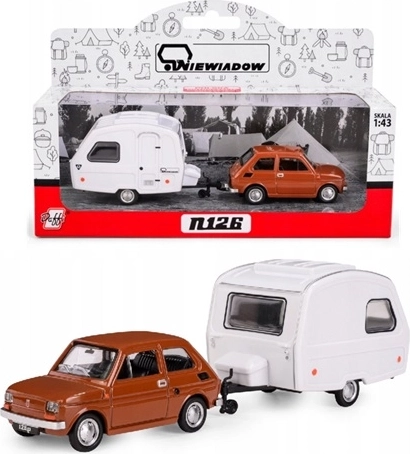 Fiat 126p met caravan-aanhanger Niewiadów N-126, bruin, model 1:43