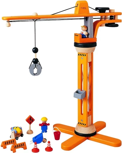 PlanToys houten bouwset met bouwkraan