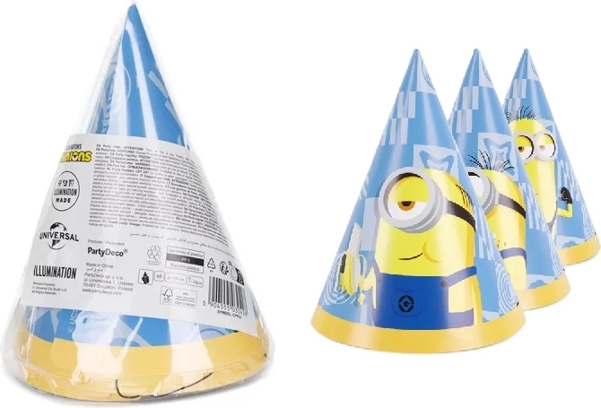 Papieren feesthoedjes Minions 16 cm, 6 stuks