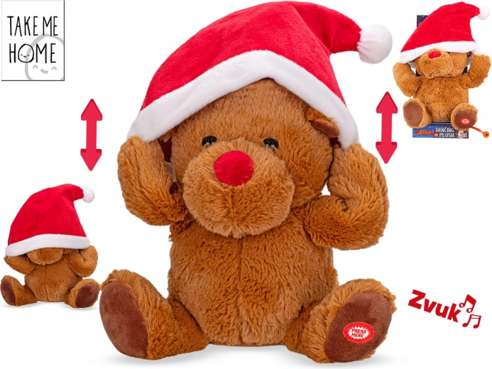 Interactieve pluchen rendier Take Me Home met muziek en kerstmanmuts