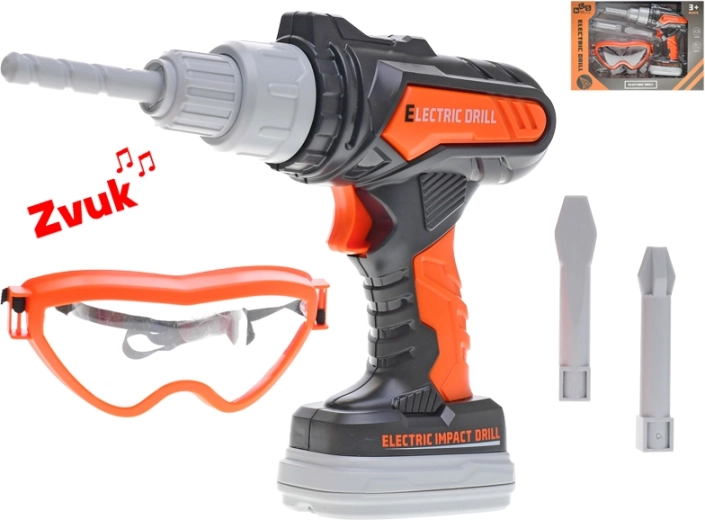 Kinderklopboormachine op batterijen met geluiden en veiligheidsbril