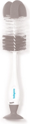 BabyOno 2-in-1 borstel voor het reinigen van flessen en spenen met zuignap, grijs