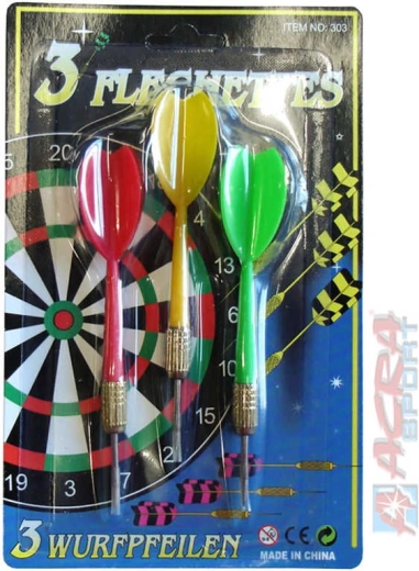 Acra gekleurde dartpijlen met metalen punt – set van 3 stuks
