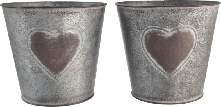 Decoratieve metalen bloempot hart grijs/bruin 15 × 15 × 17 cm