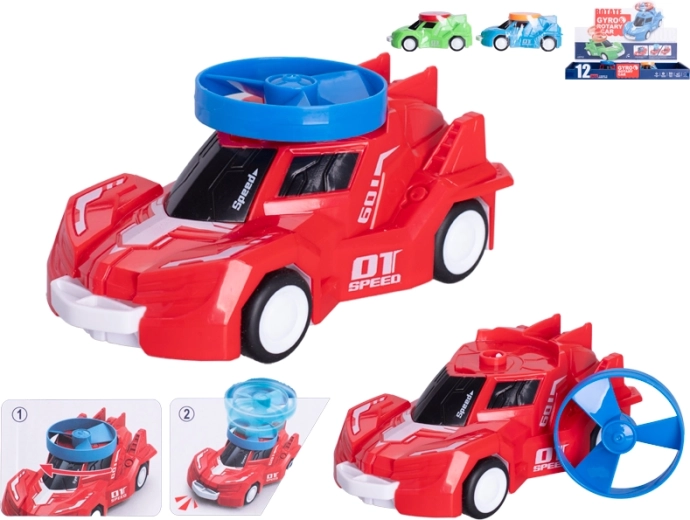 Sportautootje met vliegwielaandrijving en spinner, 14 cm