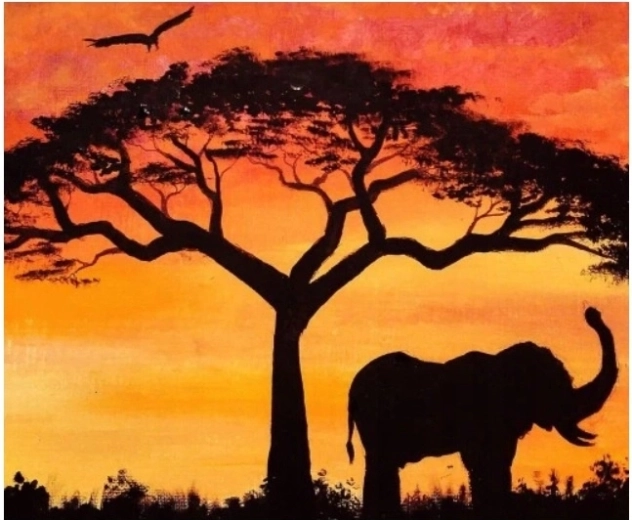 Norimpex Schilderen op nummer Olifant in de schaduw van bomen 40 × 50 cm