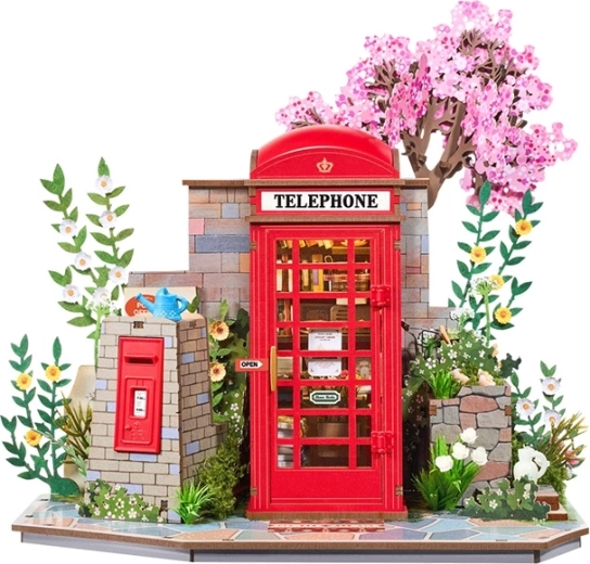 RoboTime Rolife 3D bouwpakket – boekensteun Telefooncel met boeken en bloemen