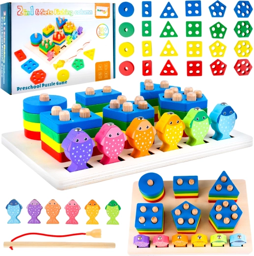 Houten spel vissen vangen – vormensorteerder
