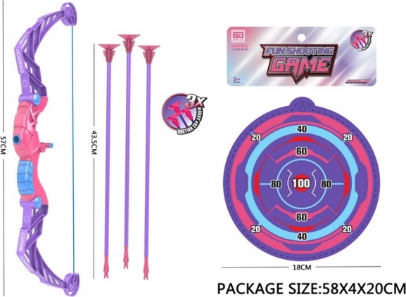 Kinderboog met pijlen en doelwit, paars, 57 cm