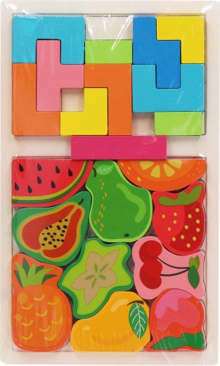 Houten vormpuzzel met vormen en fruit 17 × 28 cm