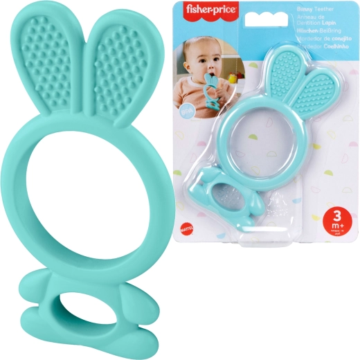 Fisher-Price zacht bijtspeeltje voor baby’s – blauwe konijntje