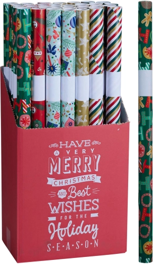 Kerst-inpakpapier 0,7 × 7 m, mix van decoren - 1 stuk