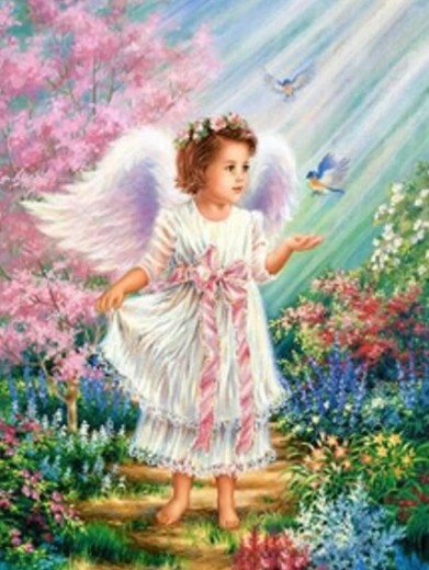 Diamant schilderen Engeltje met vogeltjes 30 × 40 cm