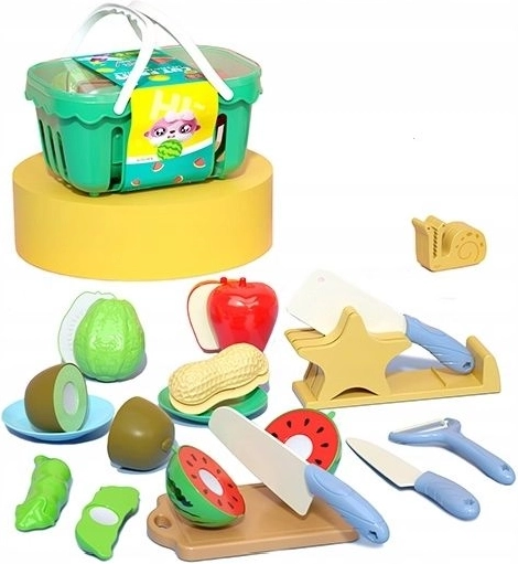 Kinder-set om groenten te snijden met mandje