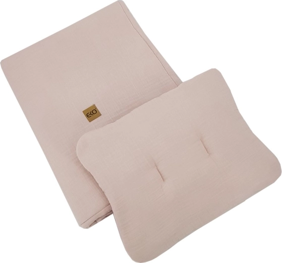 EKO mousselineset voor wieg/bedje, 2-delig, powder pink, 30 × 40 cm en 75 × 100 cm