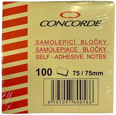 Zelfklevend memoblok 75 × 75 mm, 100 vel, geel