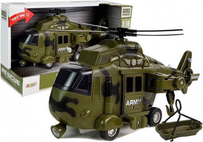 Militaire reddingshelikopter 1:16 met lichten, geluiden en haak