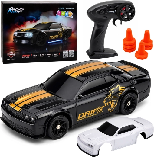 Sportieve RC driftauto 4WD met gyroscoop 2,4 GHz 1:43 zwart